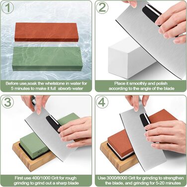Набір для заточування ножів Messer Schärfen Schleifstein: професійний точило з гранями 400, 1000, 3000, 8000, шкіра, бамбукова основа, кутник
