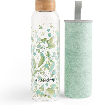 waterdrop® Edition Glass Bottle 600ml Drinking Bottle - Leak-proof glass bottle, suitable for carbonated drinks | BPA-free water bottle including neoprene sleeve | Dishwasher-safe, lightweight borosilicate glass bottle (Clean Melange)