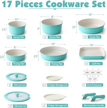 SENSARTE 17-Piece White Nonstick Cookware Set - Induction, Dishwasher & Oven Safe