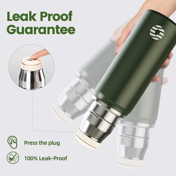 Термокружка-термос 850 мл з чашкою, нержавіюча сталь, з ізоляцією, для напоїв, 12 годин теплий/24 години холодний, без BPA, для відпочинку на природі, кемпінгу (зелений)