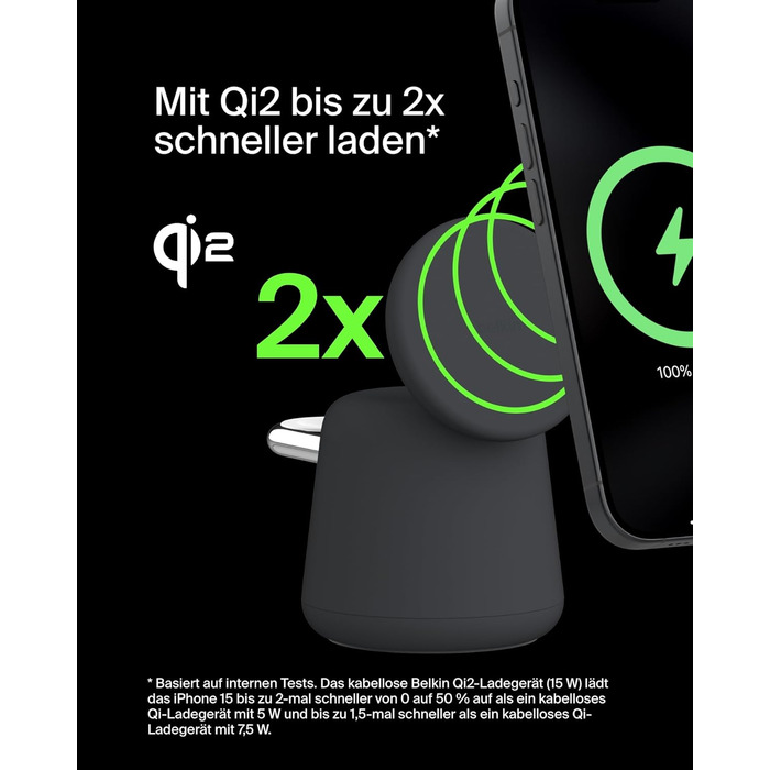 Belkin BoostCharge Pro 2-в-1: Бездротова зарядка Qi2 15W MagSafe для iPhone, Apple Watch, AirPods (Чорний)