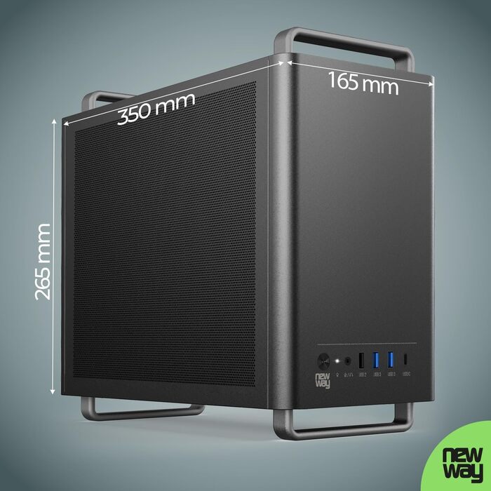 Корпус для ПК NEWWAY NC1 Mini-Tower, підтримка Mini-ITX/ITX/Micro-ATX, USB Type-C, з вентилятором 9мм, металевий сітчастий дизайн, чорний
