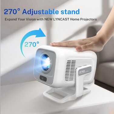 Портативний проєктор LYNCAST з Wi-Fi, Bluetooth та Android 11: 1080P/4K, обертання 180°, для дому та на вулиці (LumeCube 300 White)