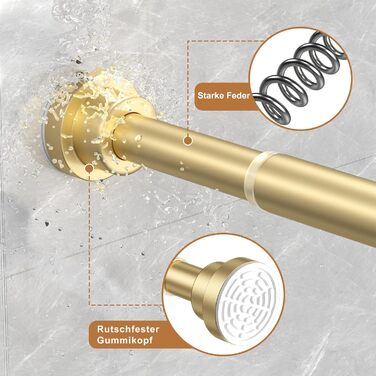 Штанга для штор без свердління AIZESI, телескопічна, для ванної, вікна, шафи, діаметр 22 мм, 80-160 см, золотий колір