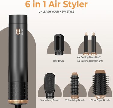 Фен-щітка 6-в-1 Haarstyler Pro: сушка, укладка, завивка, об'єм. 1000W, іонізація, для створення об'єму та гладкості волосся. Комплект фена-щіток для дому та салону краси (сірий)