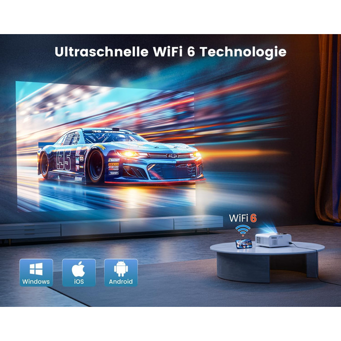Beamer 25000Lumen 1080P/4K Android TV з автотрапецеїдним виправленням, електричним фокусом, WiFi, Bluetooth, для iPhone/Android/Tablet, білий