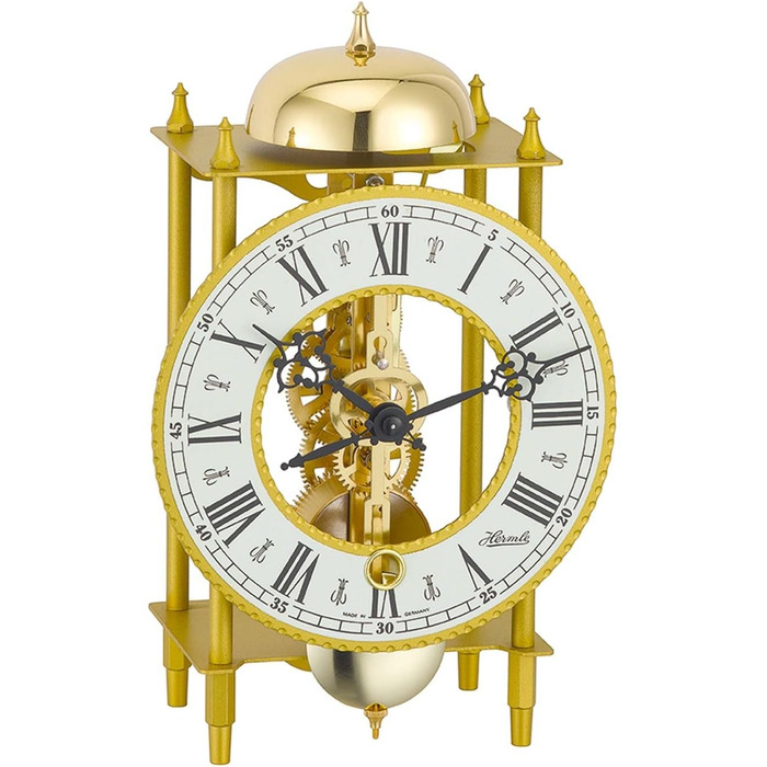 Hermle Clock Manufacturing Table Clock, Wrought Iron, Gold, 24cm x 13cm x 9.5cm
