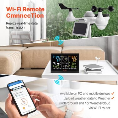 Метеостанція VEVOR Profi 7-в-1 з Wi-Fi та сонячною батареєю, 7.5