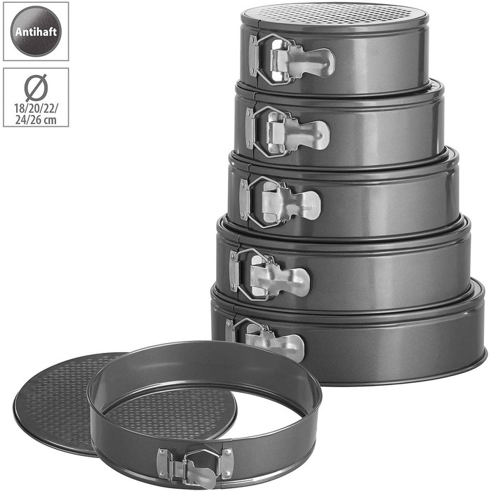 Набір форм для випічки тортів Rosenstein & Söhne (5 шт.) з антипригарним покриттям, діаметр 18/20/22/24/26 см