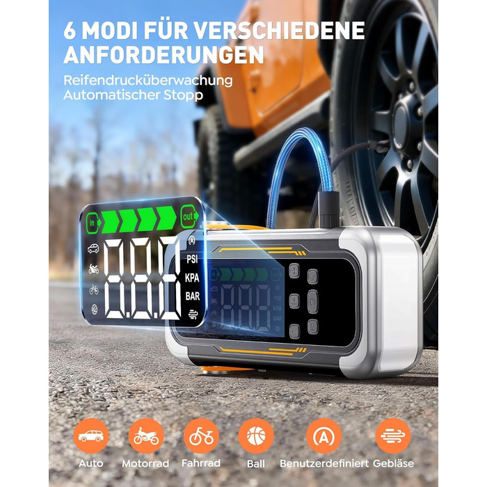 Powerbank для авто UTRAI 6000A з пусковим струмом, компресором та PD 30W – для бензин/дизель (до 10л)