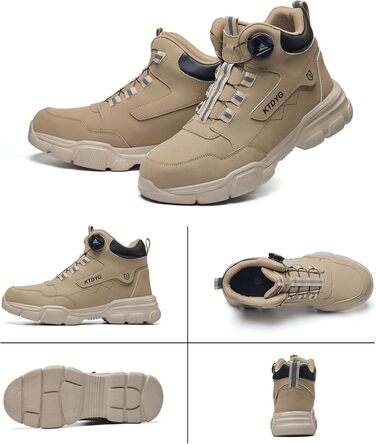 Черевики безпеки чоловічі/жіночі водонепроникні, легкі, спортивні, з металевим носком, антиковзаючі, з поворотним затвором (38 EU, Хакі)