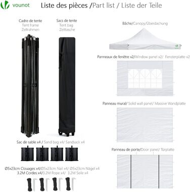 VOUNOT Gazebo 3x3m Waterproof, Stable, Winter-Proof, Pop-Up Folding Gazebo with 4 Side Walls and 4 Sandbags, Party Gazebo, Folding Garden Tent, Party Tent, White