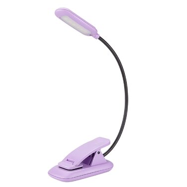 Ліхтарик для читання BIGMONAT з USB зарядкою, кліпсою, 6 LED, 3 режими світла, регульована яскравість, гнучкий на 360° фіолетовий