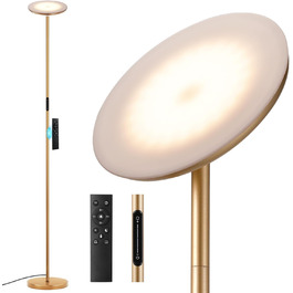 LED торшер PreeOtti для вітальні з димуванням, стельовий світильник LED з дистанційним керуванням та сенсорним, 36W, 3 колірні температури, регулювання, чорний (B-gold)