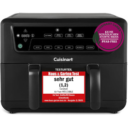 Фритюрниця Cuisinart XXL 10.4L з двома зонами, без PFAS та хімікатів, для смаження, гриля, випікання, дегідратації та підтримання тепла, 2 камери (2 x 5.2L), 8+ порцій, знімні деталі придатні для миття в посудомийній машині, чорний колір