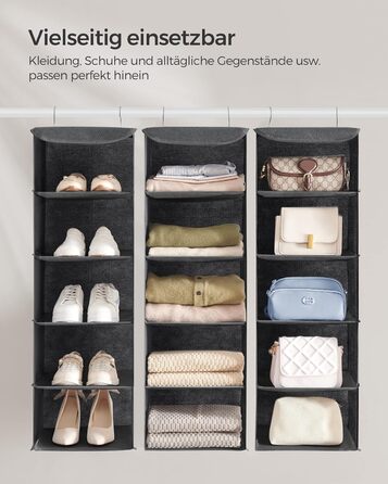 Організатор для шафи SONGMICS, навісний, складний, з металевими гачками та бамбуковими вставками (сірий, 2 шт.)