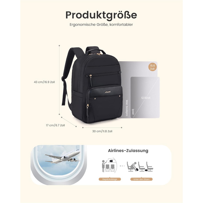 LOVEVOOK Рюкзак для ноутбука, жіночий, 15.6 дюймів, водонепроникний, для роботи, навчання, подорожей, темно-синій