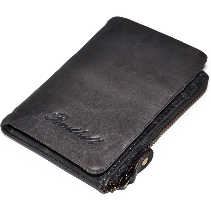 Benthill Small Wallet - Genuine Leather - Women's Wallet with RFID Protection - 6 Card Slots - Slim Wallet including Gift Box, Color: Gray