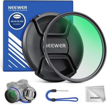 Фільтр NEEWER MC UV 58mm з кришкою для об'єктива: захист, нанопокриття, HD скло, водонепроникність, стійкість до подряпин, ультратонкий алюмінієвий корпус