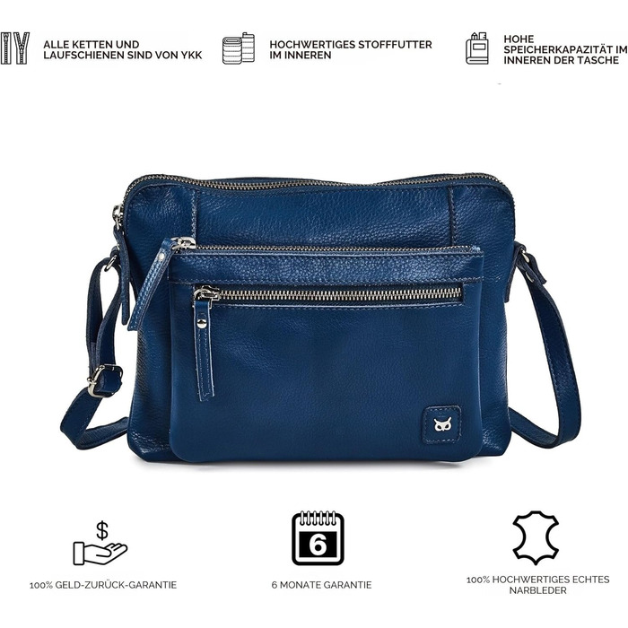 Сумка через плече Wise Owl з натуральної шкіри: жіноча та чоловіча, маленька сумка-кросбоді, 5 відділень, колір сапфіровий блакитний, шкіра наппа