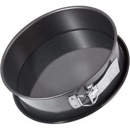 Zenker Springform Ø 28 cm DELUXE, Spring pan with enamel-sealed flat bottom and steel drip guard, round cake pan with extra-high rim (Color: Metallic Black), Quantity: 1 piece
