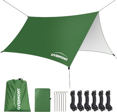Намет Overmont 3x3 м, Тент, Сонячний Павільйон, Багатофункціональний, для відпочинку на природі, 6 кілочків та 6 мотузок