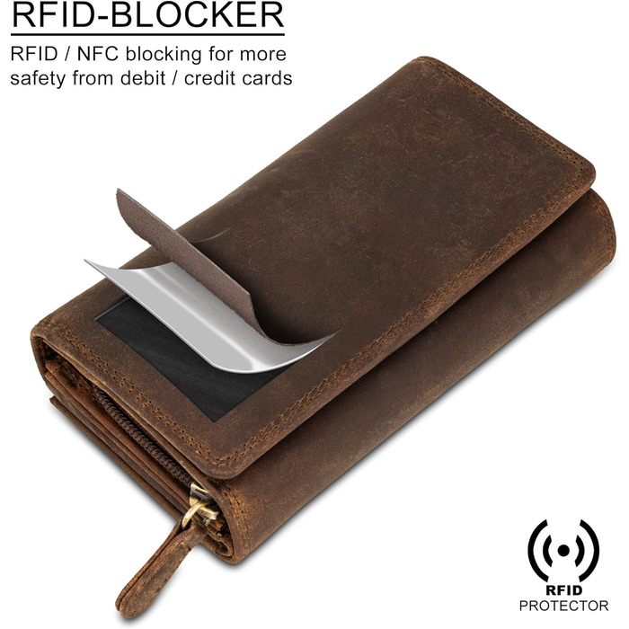 STILORD 'Elisa' Wallet for Women Brown Leather Large with Many Compartments and Zipper, Ladies Purse with RFID Protection, Women's Wallet with Extra Coin Pocket in Portrait Format, Genuine Leather