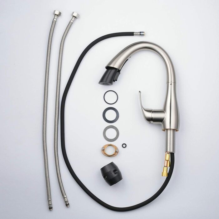 Змішувач кухонний з висувною насадкою, одноручний, з покриттям з браштованого нікелю