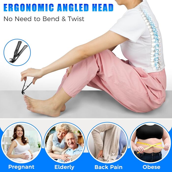 Кусачки для нігтів для літніх людей з широкою щелепою та довгою ручкою, кусачки для кутикули з кутовою головкою, набір для педикюру з контейнером для збору обрізків, чорні, подарунок для жінок та чоловіків