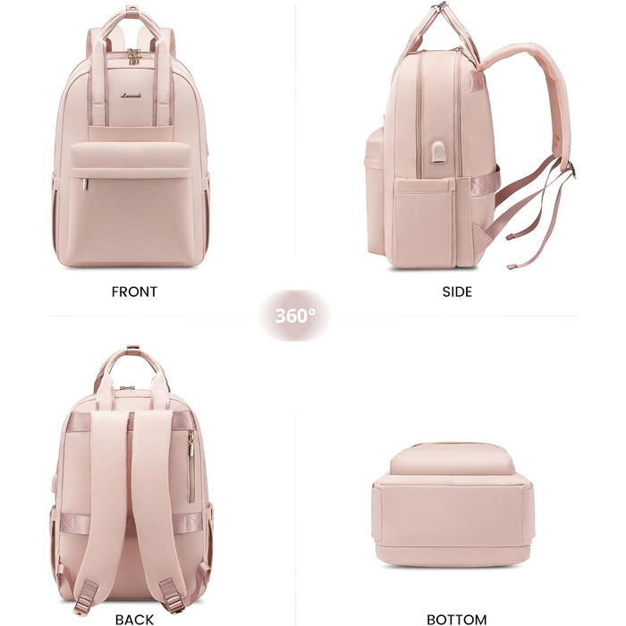 Стильний рюкзак LOVEVOOK для жінок: великий, з відділенням для ноутбука 15.6', ідеальний для навчання, роботи, подорожей (університет, офіс, робота, подорожі), чорний (рожевий)