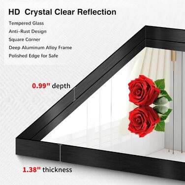 Дзеркало настінне прямокутне без рами 75x75 см для ванної, спальні, вітальні. Чорний колір, вертикальна/горизонтальна орієнтація