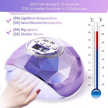 Лампа для сушіння нігтів Janolia 86W UV LED з сенсором та LCD дисплеєм для гель-лаку. Професійна лампа для нігтів з 4 таймером, підходить для гель-лаку.