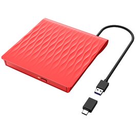 Зовнішній DVD CD привід USB 3.0 та Type-C, записувач CD/DVD +/-RW для ноутбука та ПК, сумісний з Windows, MacOS, Linux (червоний)