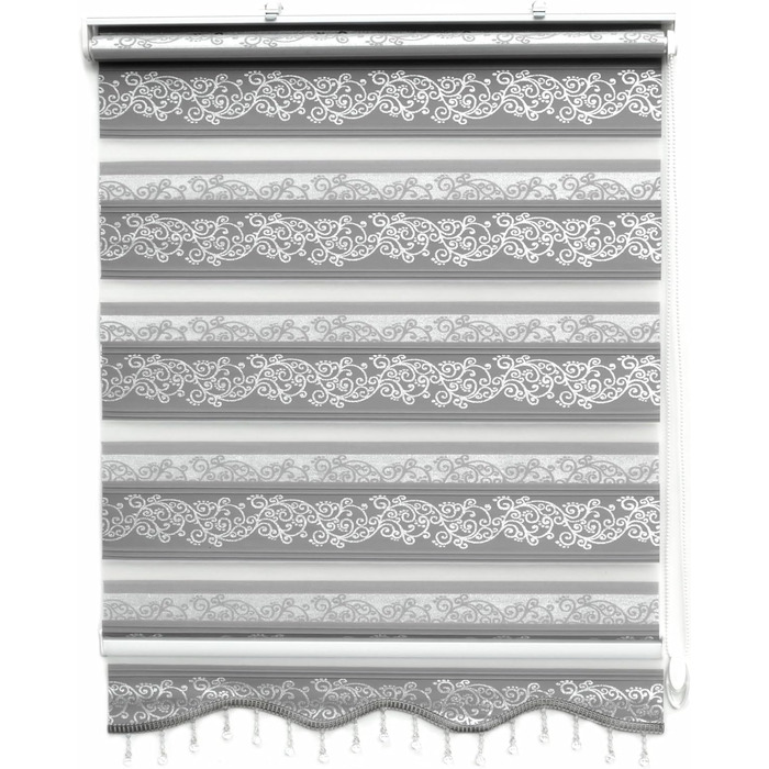 Double Roller Blind Klemmfix No Drilling White Silver 200 x 60 cm (Length x Width) Duo Roller Blind Blackout with Beads, Shimmers, Pleated Blind Window Door Zebra Blind Clamp Roller Side Pull Roller Blind (Grey Silver, W50 x H200 cm)