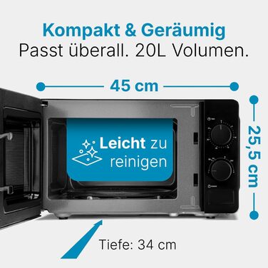 Мікрохвильова піч Bomann MW 6014 CB чорна, 700 Вт, 20 л, 6 рівнів потужності, поворотний піднос 360°