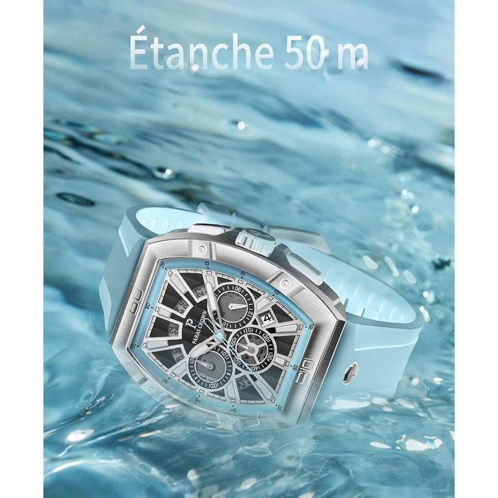 Чоловічий годинник-хронограф на кварцовому механізмі з японським годинниковим механізмом, 5ATM, корпус з нержавіючої сталі, ремінець з силікону (Blue3)