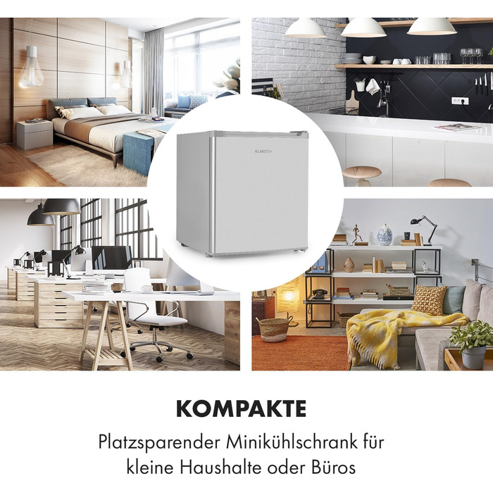 Klarstein Neo Silver Mini Fridge - 23L Compact Refrigerator for Drinks & Skincare - Quiet Operation, Adjustable Shelf