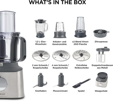 Кухонний комбайн Kenwood MultiPro Compact+ FDM316SS, 2,1 л, 800 Вт, з нержавіючої сталі, з вагами, 11 насадок, сріблястий