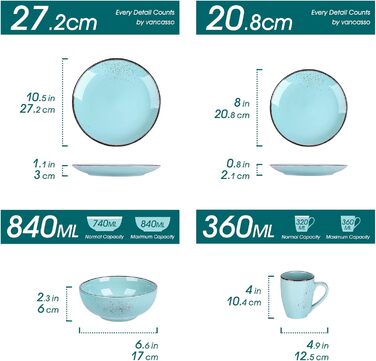 Набір посуду Vancasso Navia 16 предметів, кераміка, блакитний, вінтажний стиль