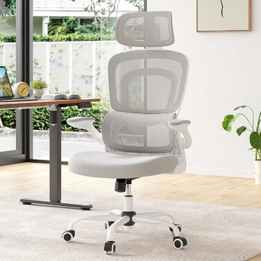 Ергономічне крісло для офісу Farini з регульованою підголовником, крісло для начальника, геймінгове крісло на коліщатках, сірий колір