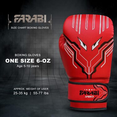 Боксерські рукавички Farabi для дітей (6oz) - Червоні. Ідеальні для MMA, Муай Тай та тренувань (5-10 років)