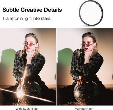 Фільтр для об'єктива камери 77 мм зірковий ефект 6 променів, зірковий фільтр, оптика, зірковий ефект, регульований, алюмінієвий корпус
