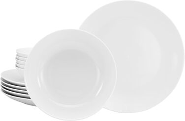 CreaTable Серія Luna Weiss: 12-ти частинний сервіз з порцеляни на 6 осіб, посуд для кухні, безпечний у посудомийній машині та мікрохвильовці
