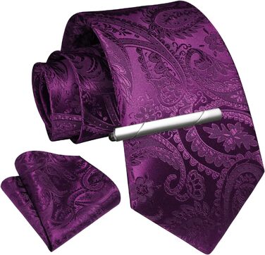 Набір краваток та нагрудних хустинок Enlision для чоловіків: краватка, хустинка, краватенушка, Paisley, в клітинку, для весілля, ділового стилю - фіолетовий, універсальний розмір