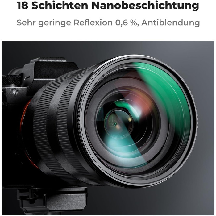 Фільтр UV K&F Concept 58mm з кришкою для об'єктива, серветкою для очищення, захисним фільтром з 18-шаровим нанопокриттям (Nano Klear)