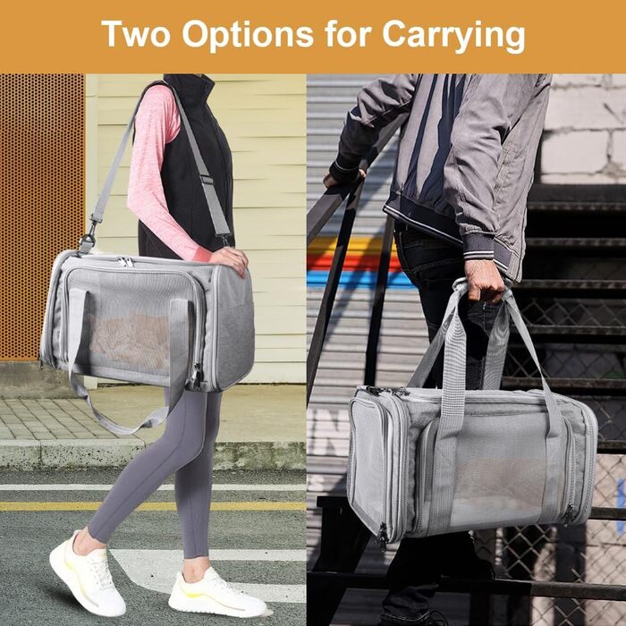 Складана переносна клітка для собак та котів, сумка-переноска для подорожей, авто, літака. Легка, дихаюча переноска для малих та середніх котів, кроликів, цуценят до 6.8 кг (сіра)