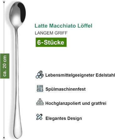 Набір ложок DoubleS Lange Latte Macchiato: 6 шт. з нержавіючої сталі для кави, чаю, коктейлів та десертів