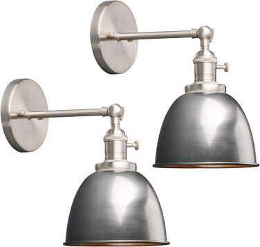 Phansthy 2-Piece Wall Light with Metal Shade Wall Lamp Industrial Design, Interior Vintage Loft Wall Lamp E27 max. 40W for Living Room Bedroom Office Kitchen Hallway (White) (Clear Lacquer)