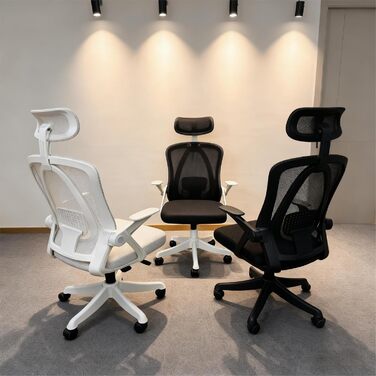 Ергономічне крісло для офісу з регульованими підлокітниками, 3D-підголівником та підтримкою попереку, офісне крісло з функцією гойдання та нахилу (біле та чорне)