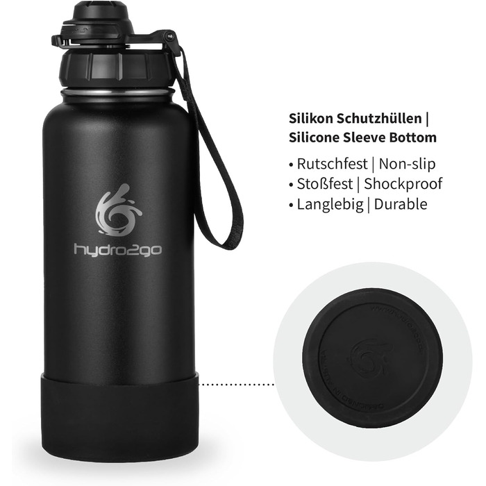 Термофляга Hydro2Go Edelstahl 950 мл з соломинкою, чорна - ізольована, BPA-free, для спорту та активного відпочинку, 24 год холод/12 год тепло